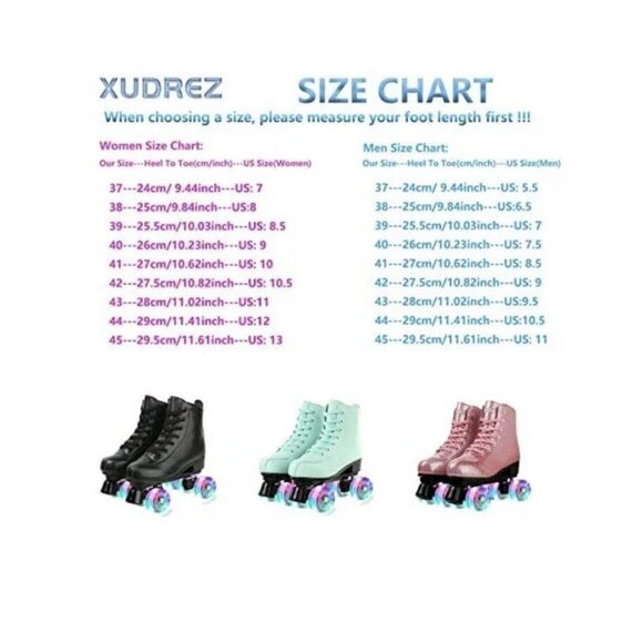 XUDREZ Roller Skates Classic High-Top Double-Row Black Skates LIGHT UP WHEELSNew - Picture 3 of 5